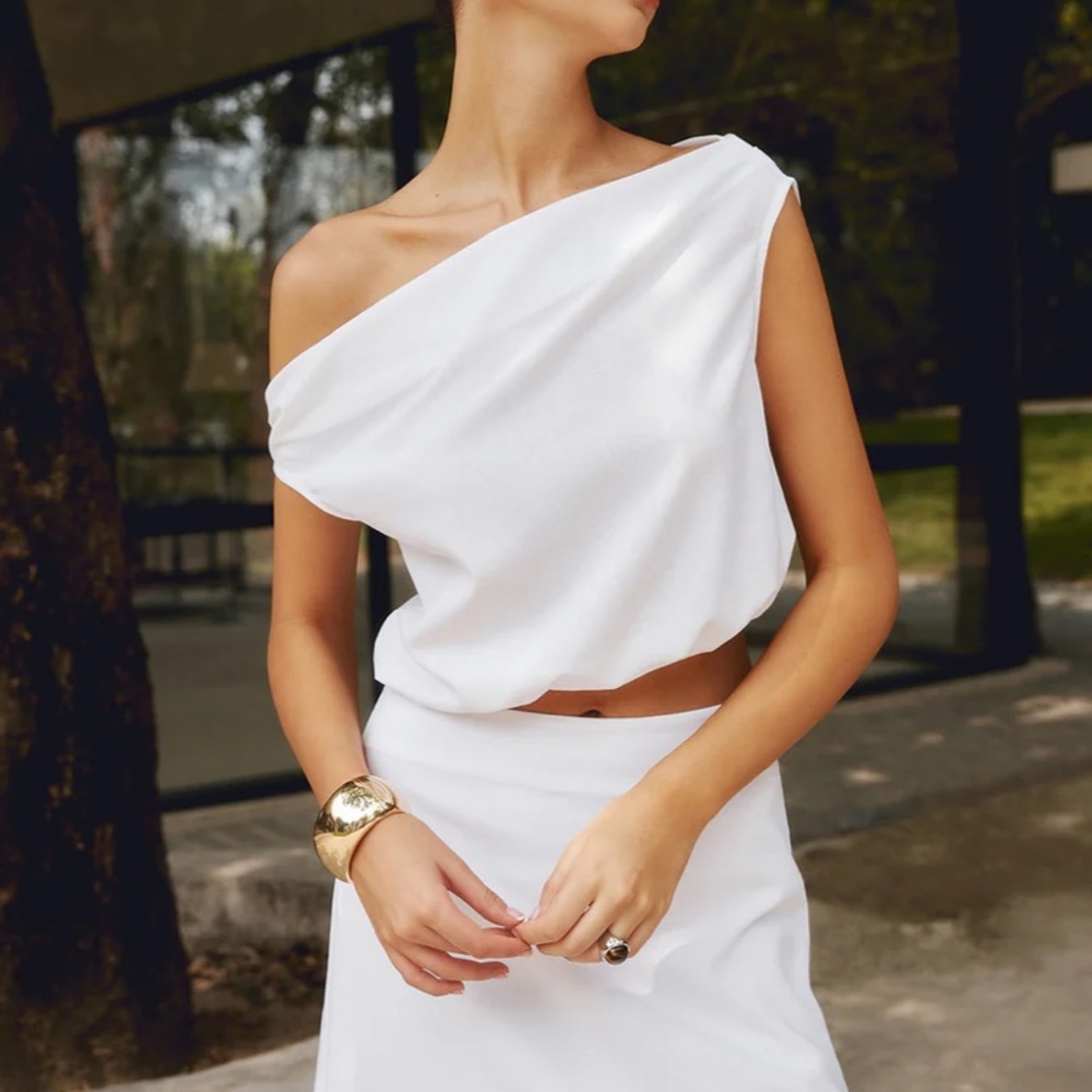 Cotton & Linen One Shoulder Off Blouse
